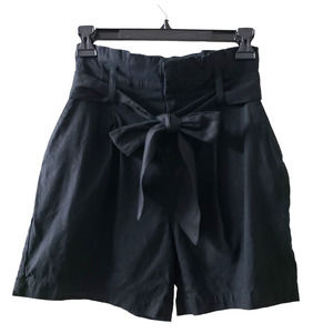 INC Paperbag Waist Linen Blend Belted Shorts, Black, Sz M